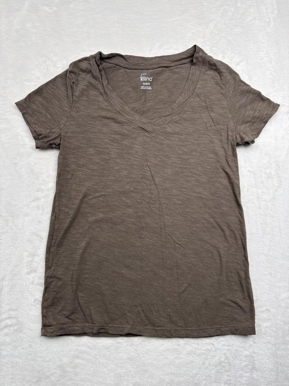 Felina Womens V-Neck T-Shirt XS Brown Cotton Modal Blend